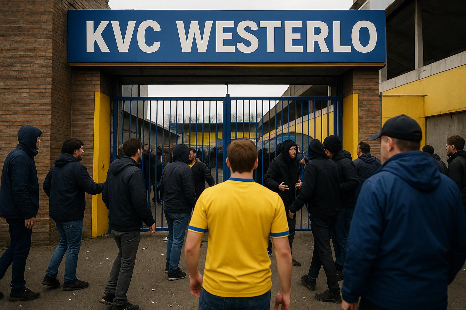 Stadionbeeld van KVC Westerlo in aanloop naar een wedstrijd, passend bij het statement van de club.