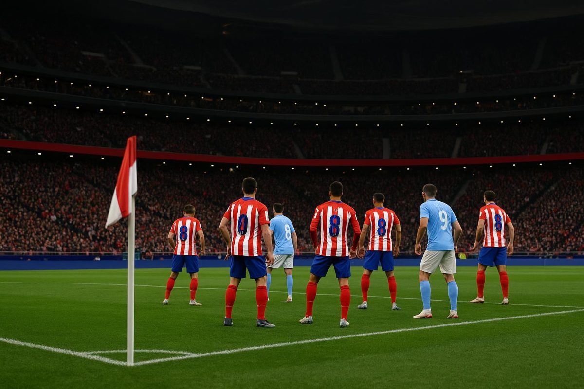 Spelmoment bij een corner van Atlético Madrid in het Métropolitano