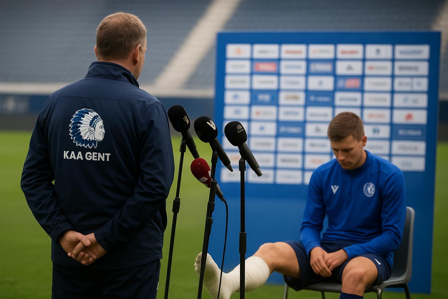 Rik De Mil van KAA Gent tijdens een persmoment in het stadion.