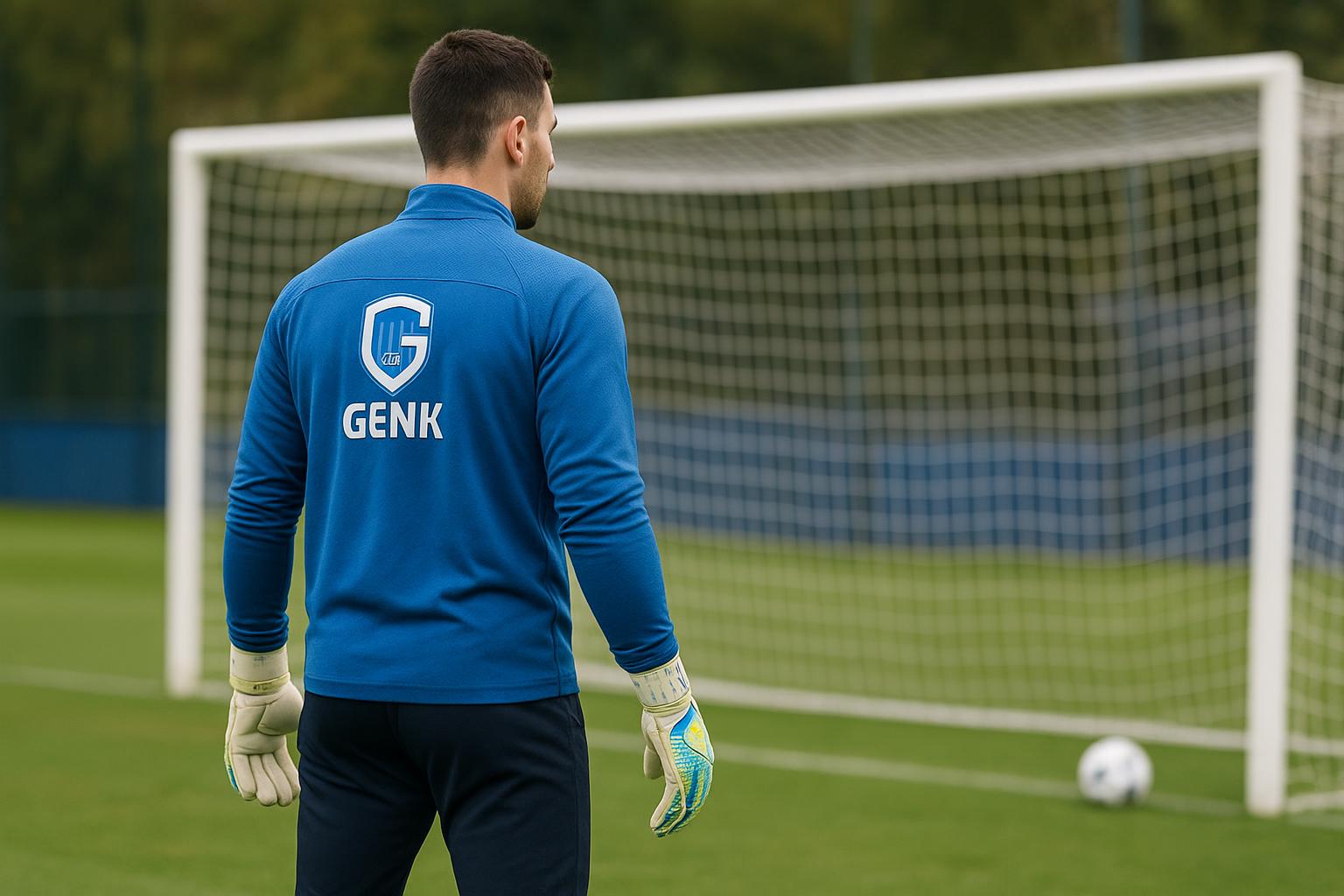 Keepershandschoenen en doelgebied in een stadioncontext bij KRC Genk