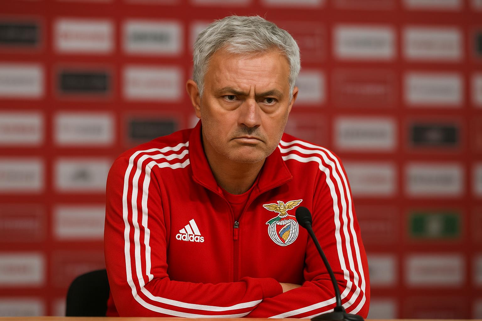 José Mourinho als coach van Benfica tijdens een persmoment