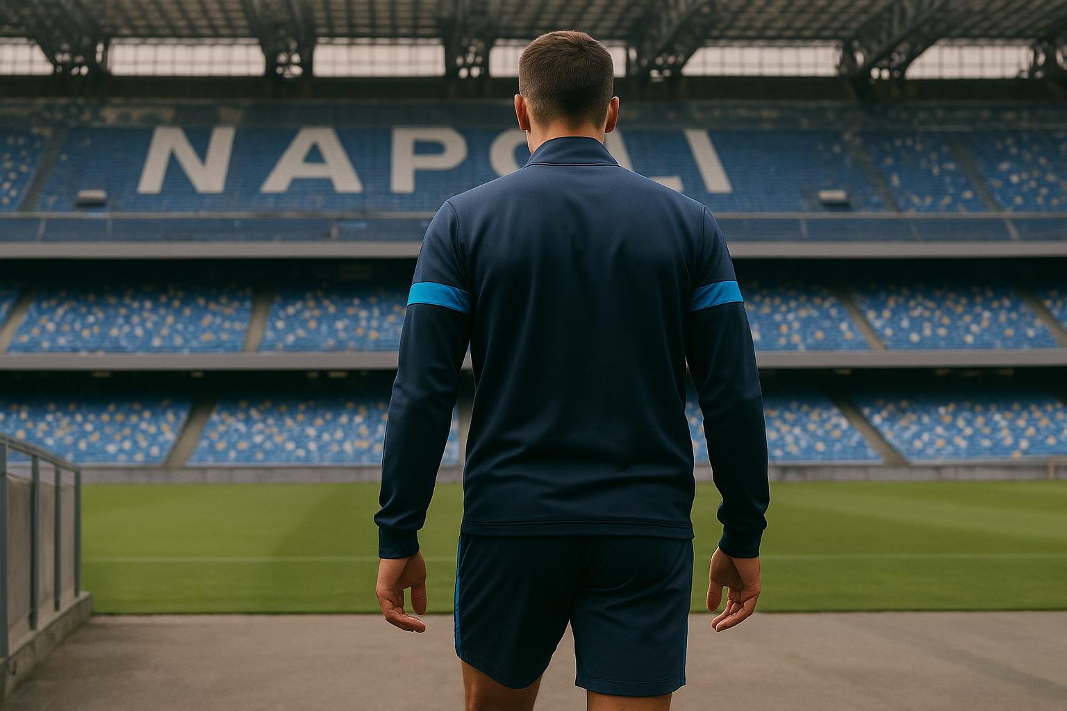 Noa Lang in Napoli-context tijdens een training, gezien vanop de rug