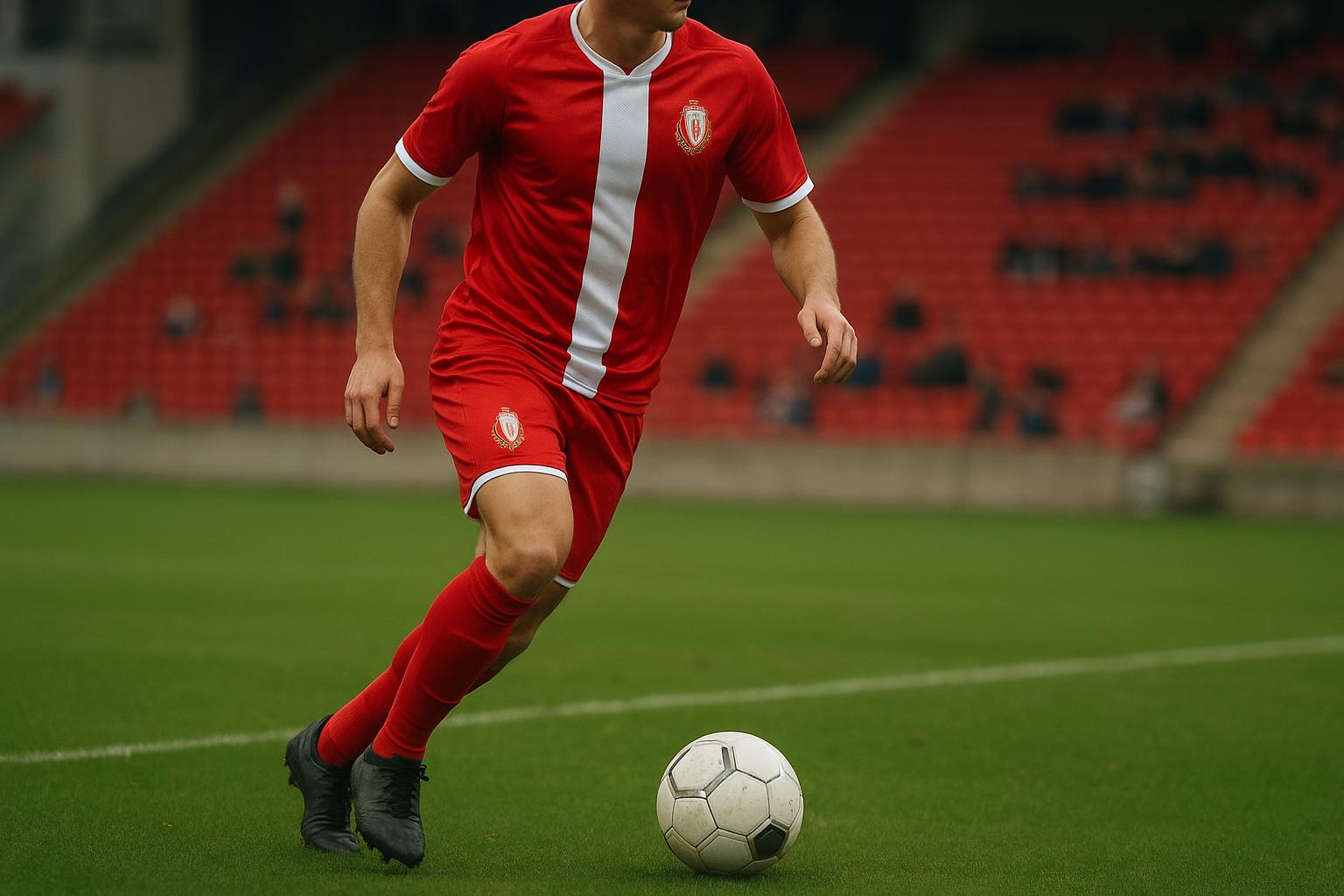 Spelmoment van Standard Luik tijdens een wedstrijd in het stadion, met focus op een flankaanval zonder herkenbare gezichten
