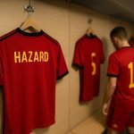 Shirts in een kleedkamer met een opvallende spelfout op een naam