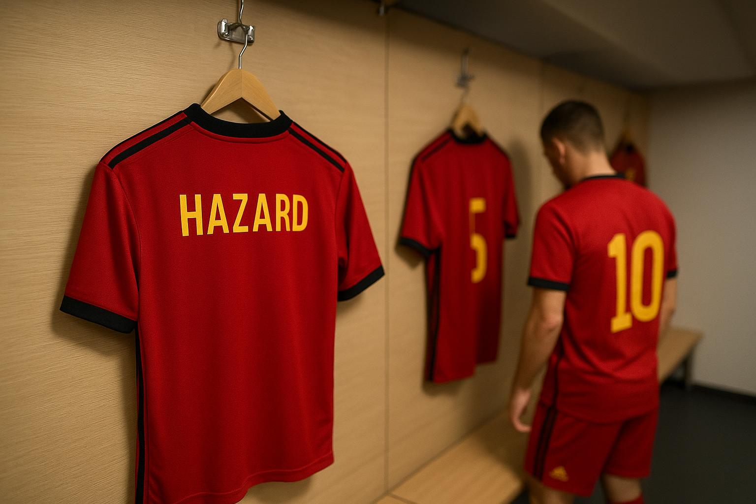 Shirts in een kleedkamer met een opvallende spelfout op een naam