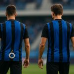 Spelers van Club Brugge vieren samen een doelpunt in het stadion.