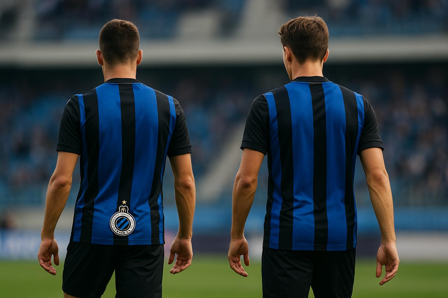 Spelers van Club Brugge vieren samen een doelpunt in het stadion.