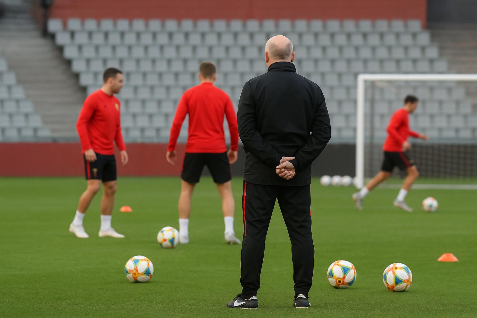 Rudi Garcia tijdens een oefensessie van de Rode Duivels