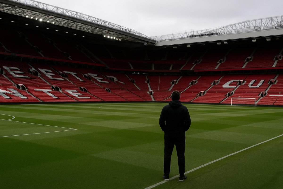 Sfeerbeeld van Old Trafford in Manchester zonder herkenbare gezichten