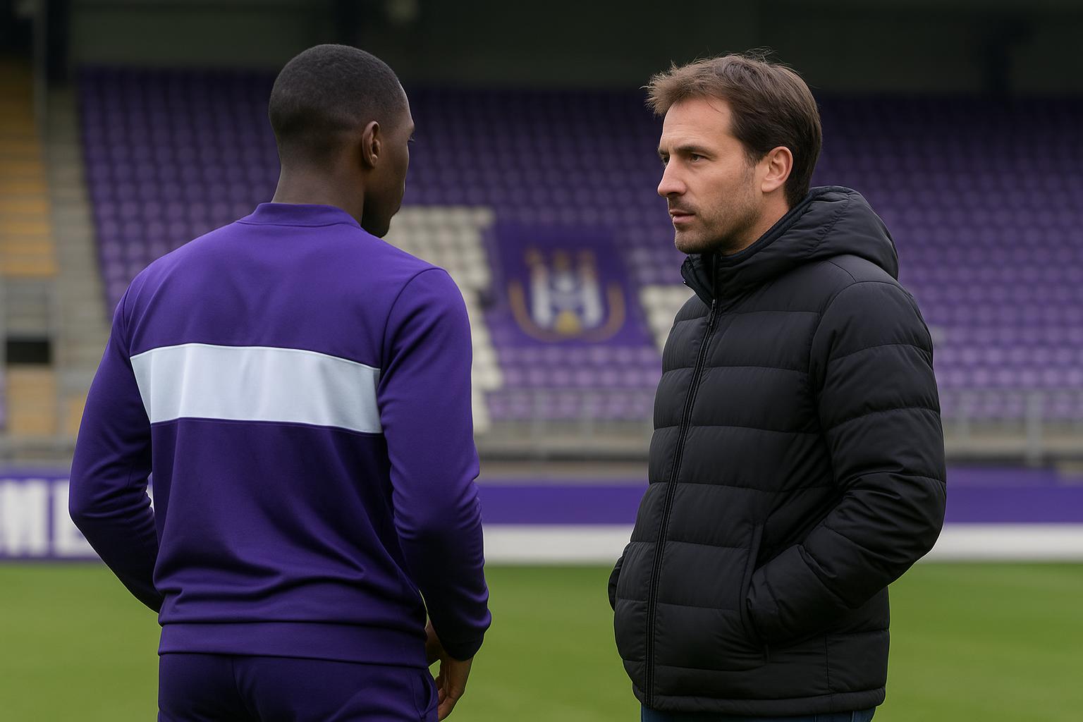 Sfeerbeeld van RSC Anderlecht rond de zomermercato, met focus op een aanvaller in training zonder herkenbare gezichten.