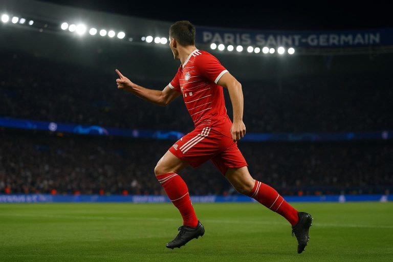 Luis Díaz in Bayern-shirt tijdens een Champions League-wedstrijd in het Parc des Princes