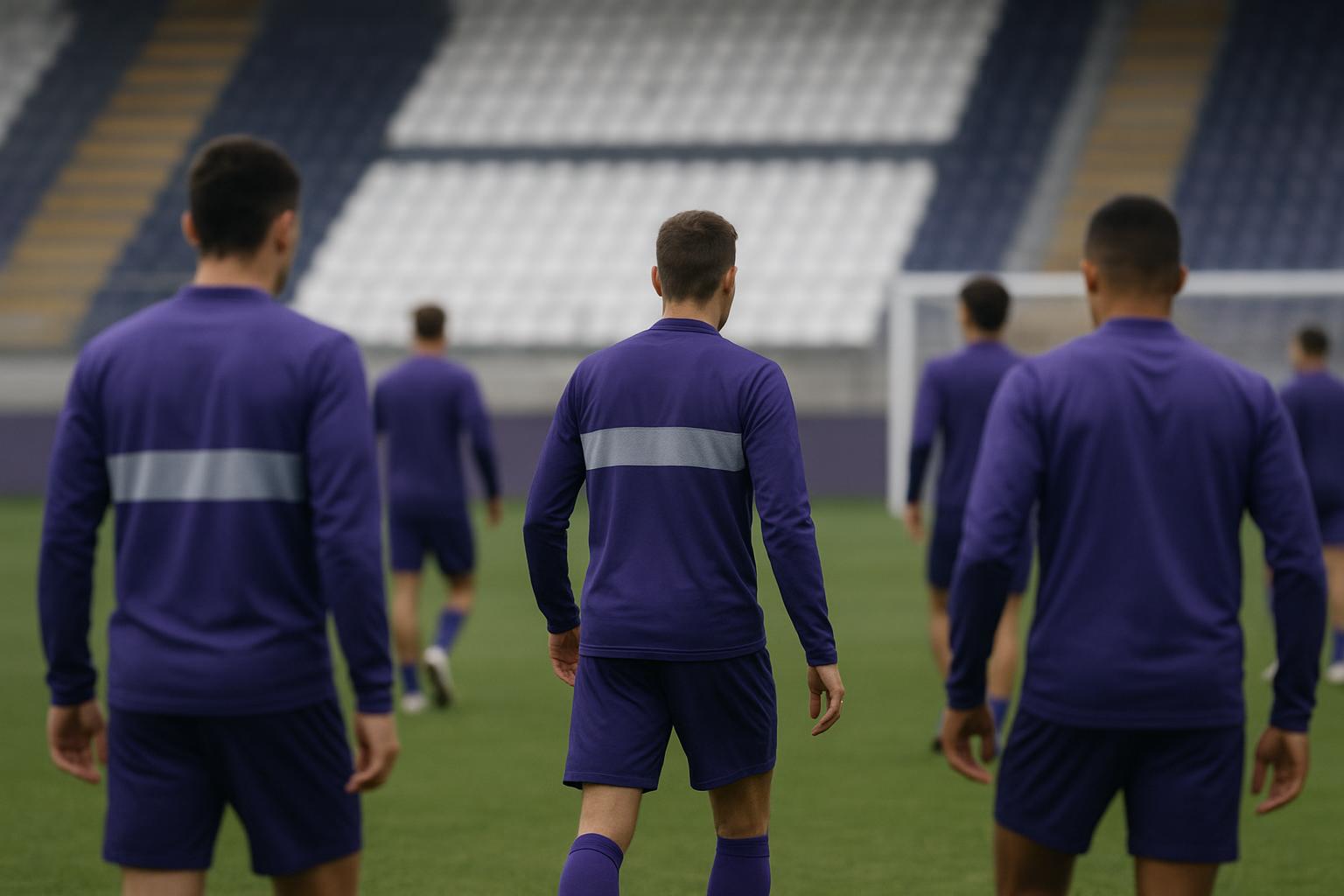 Sfeerbeeld op training bij RSC Anderlecht met spelers zonder herkenbare gezichten
