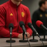 Vincent Mannaert van de KBVB tijdens een persmoment over bondscoach Rudi Garcia