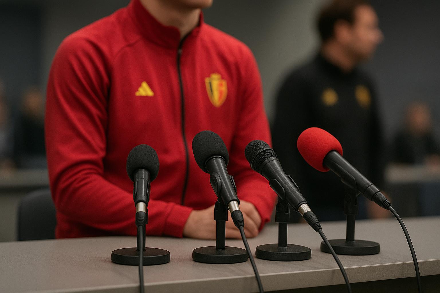 Vincent Mannaert van de KBVB tijdens een persmoment over bondscoach Rudi Garcia