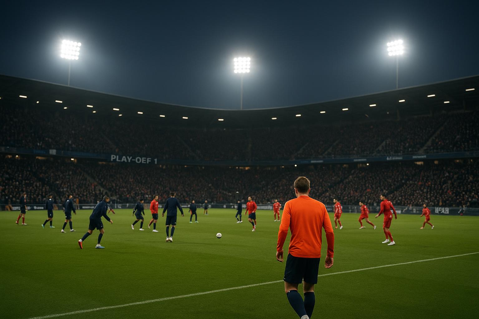 Sfeerbeeld in een stadion bij de start van de Champions' Play-Offs in de Jupiler Pro League