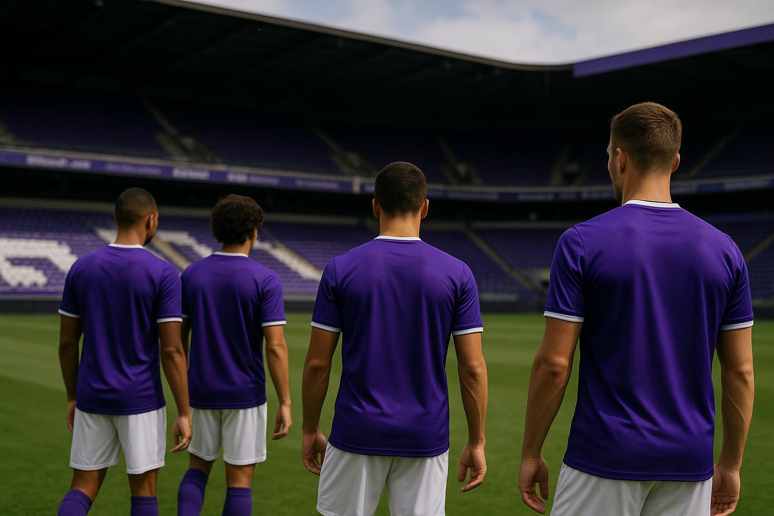 Spelers van RSC Anderlecht vieren op het veld, met focus op de ploeg en zonder herkenbare gezichten.