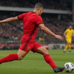 Sfeerbeeld rond de Rode Duivels tijdens een interland, met speler in actie zonder herkenbare gezichten