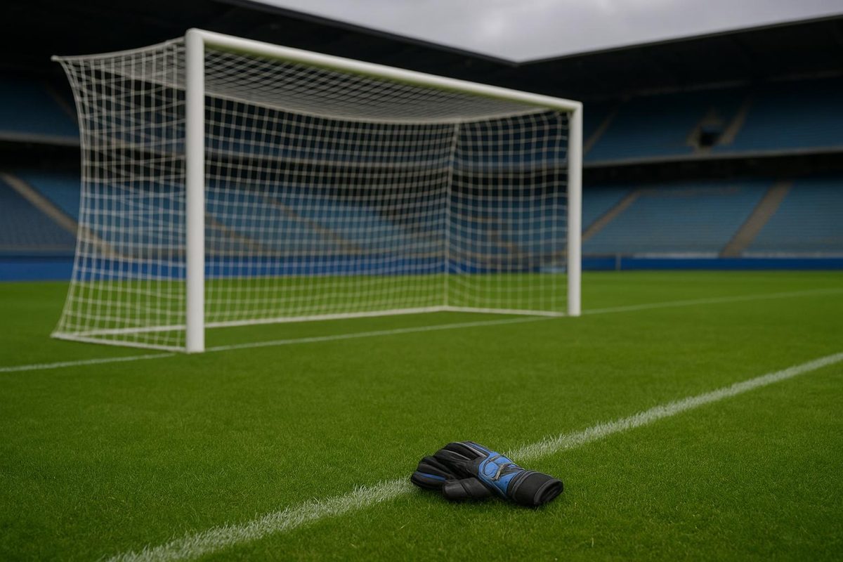 Doelmanhandschoenen en goalnet in het Jan Breydelstadion bij Club Brugge