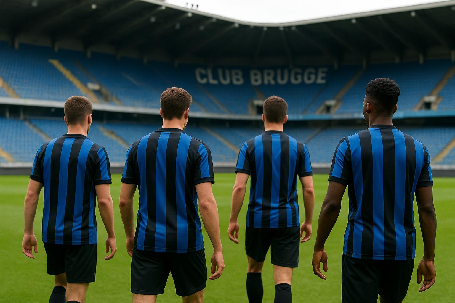 Sfeerbeeld van Club Brugge-spelers die samen vieren in het stadion