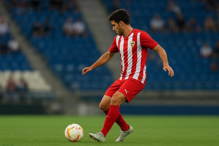 Sergio Arribas van UD Almeria in actie tijdens een wedstrijd