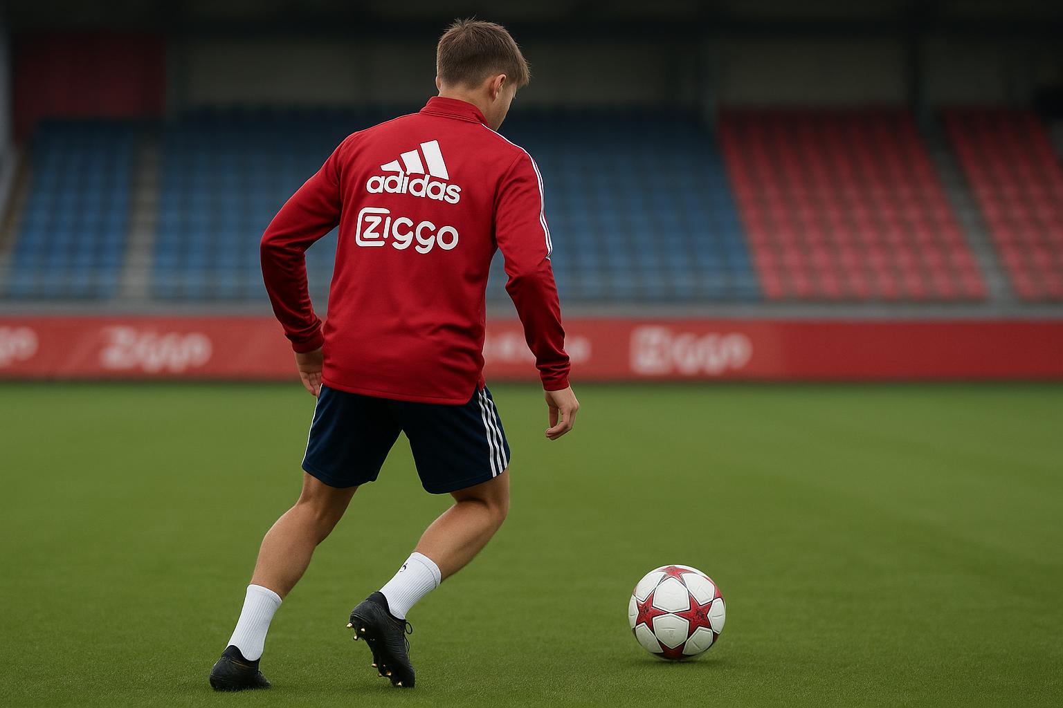 Jorthy Mokio op training bij Ajax, in aanloop naar een wedstrijd