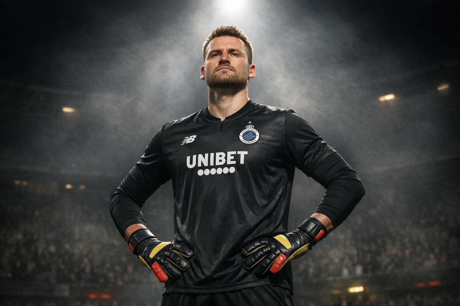 Simon Mignolet applaudisseert het publiek in het Jan Breydelstadion in Club Brugge-tenue.