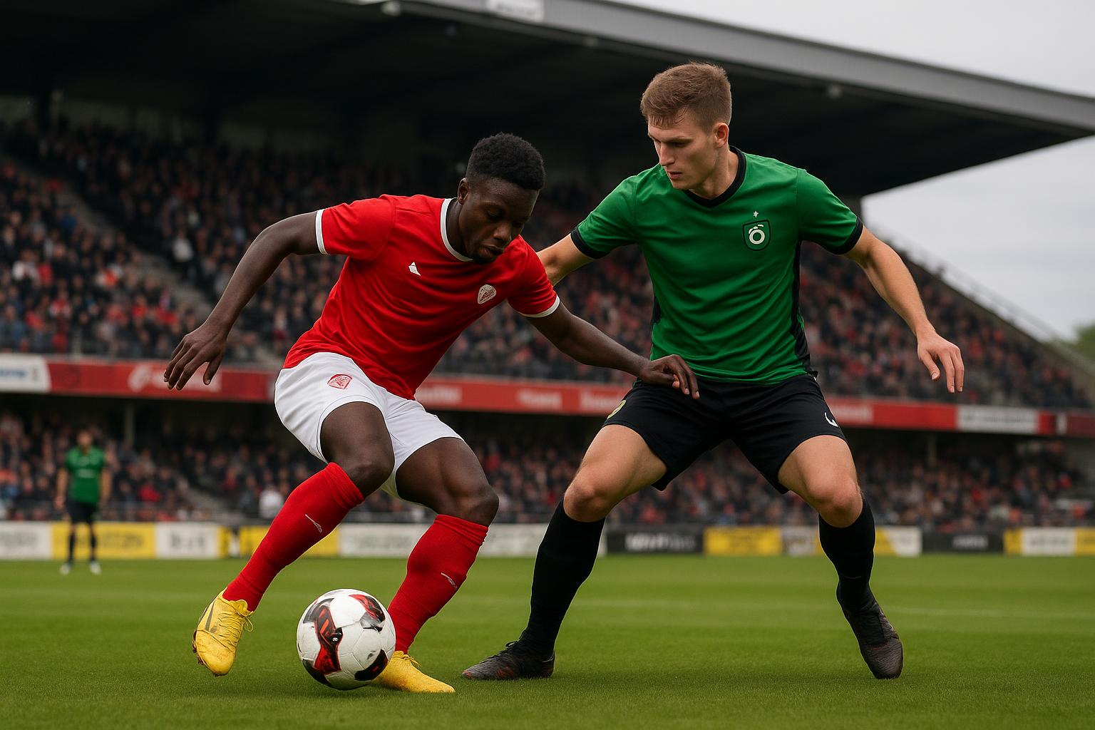 Spelmoment tijdens Zulte Waregem tegen Cercle Brugge in de Relegation Play-Off aan de Gaverbeek