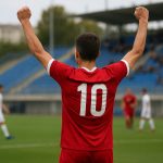 Mihajlo Cvetković viert na een goal met Servië U19