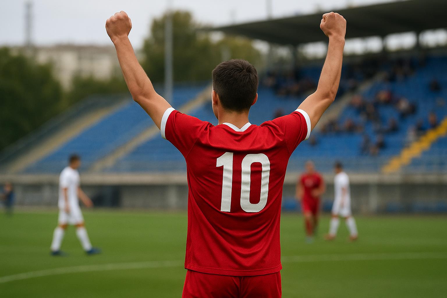 Mihajlo Cvetkoviฤ viert na een goal met Serviรซ U19