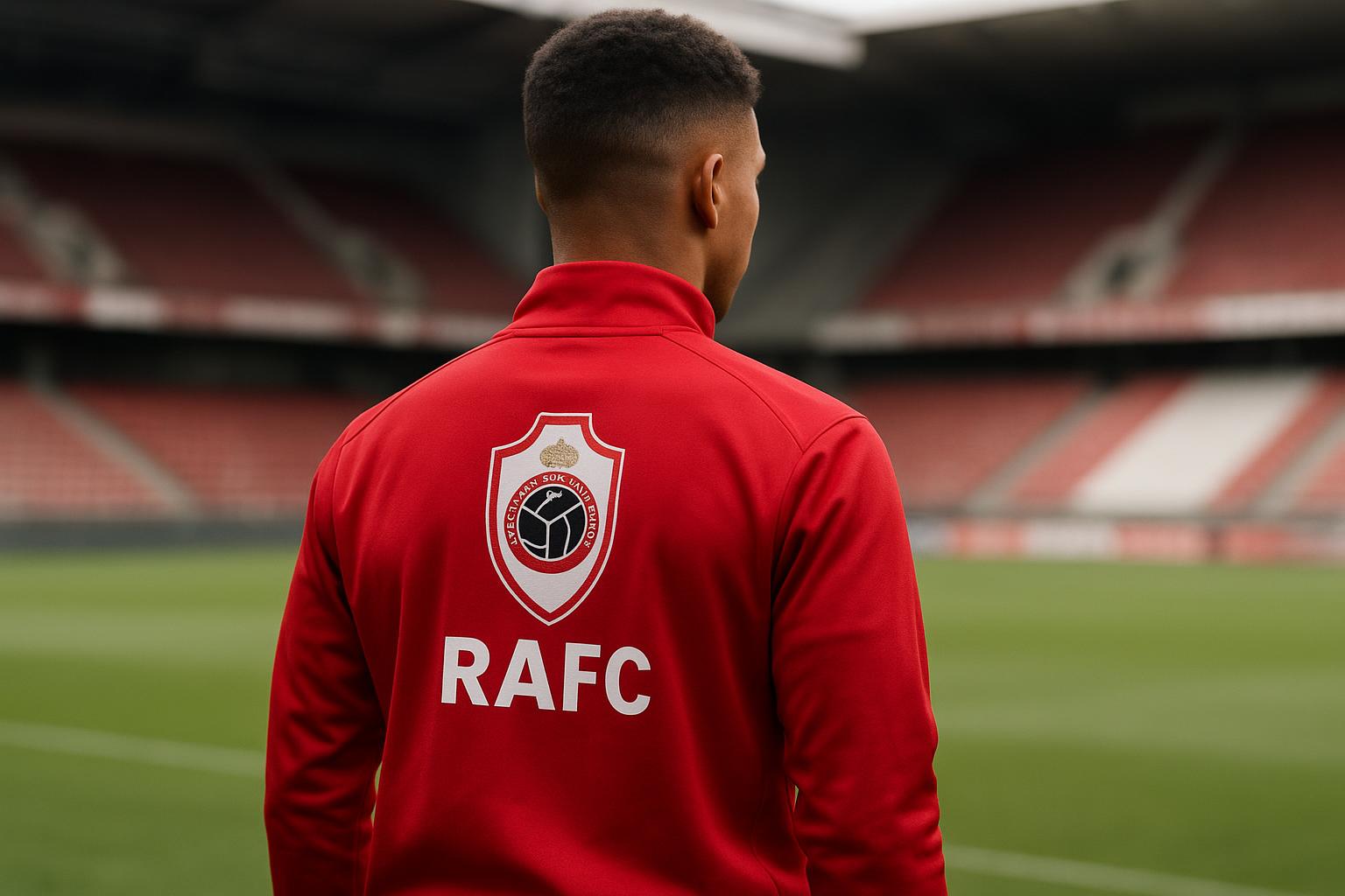 Farouck Adekami van Royal Antwerp FC langs de zijlijn in het Bosuilstadion