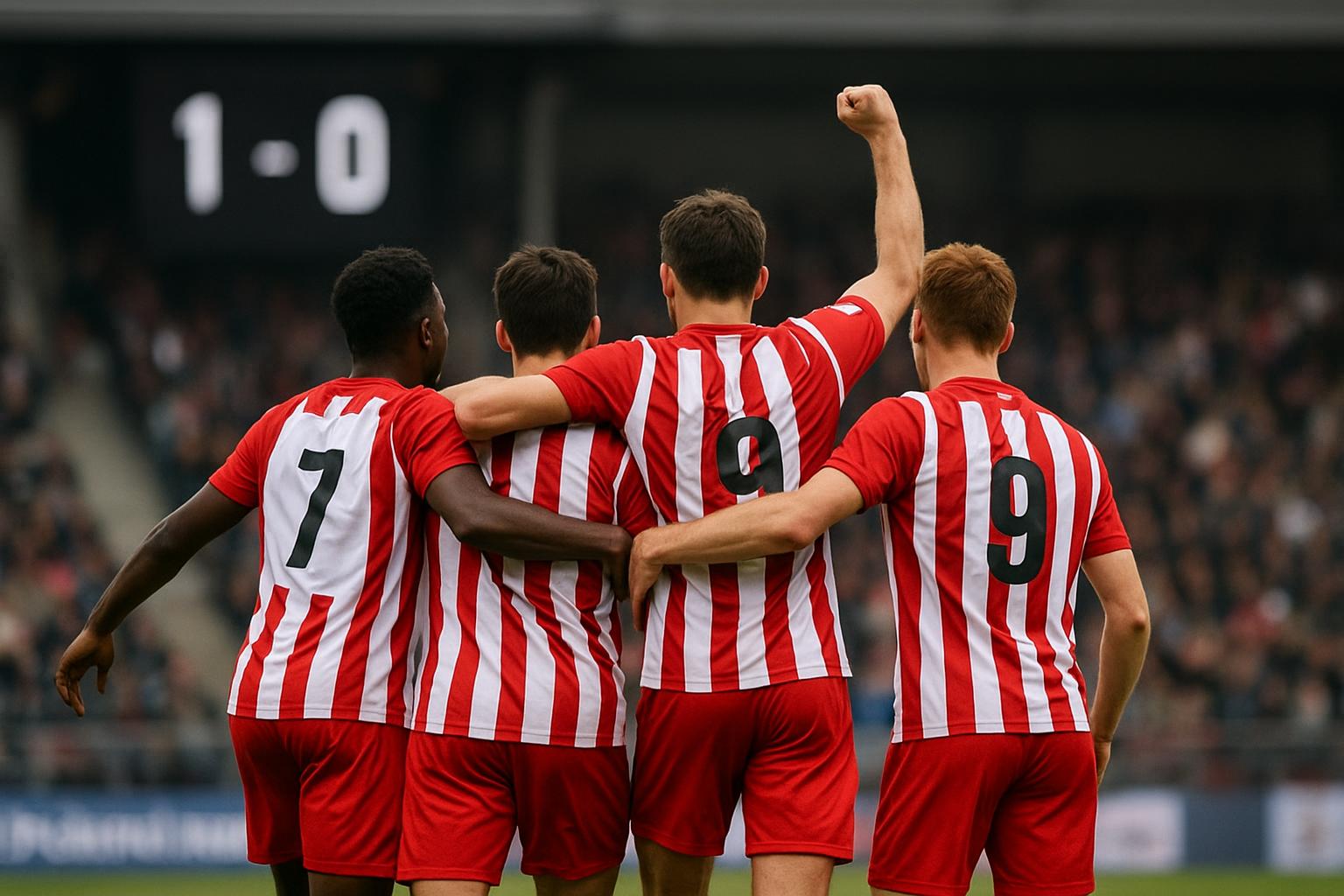 Spelers van Standard vieren na de 1-3-zege bij OHL in de Europe Play-offs