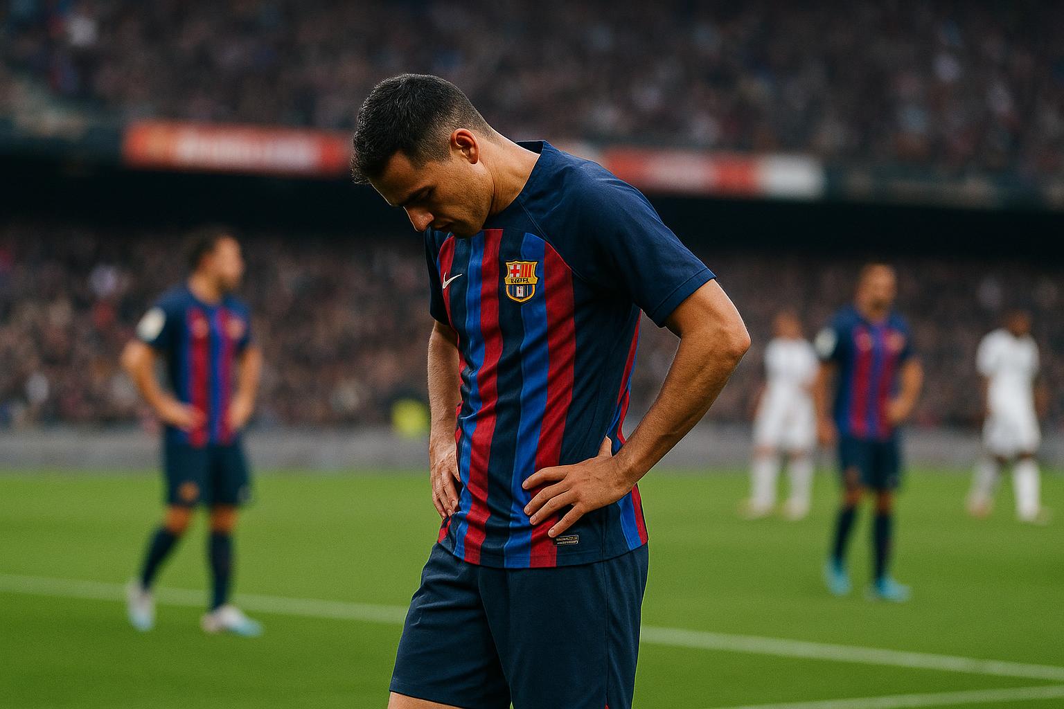 Lamine Yamal van FC Barcelona loopt zichtbaar gefrustreerd van het veld na de match tegen Atlético Madrid.