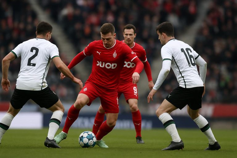 Spelmoment tijdens OH Leuven tegen Standard, met spelers in duel op het veld