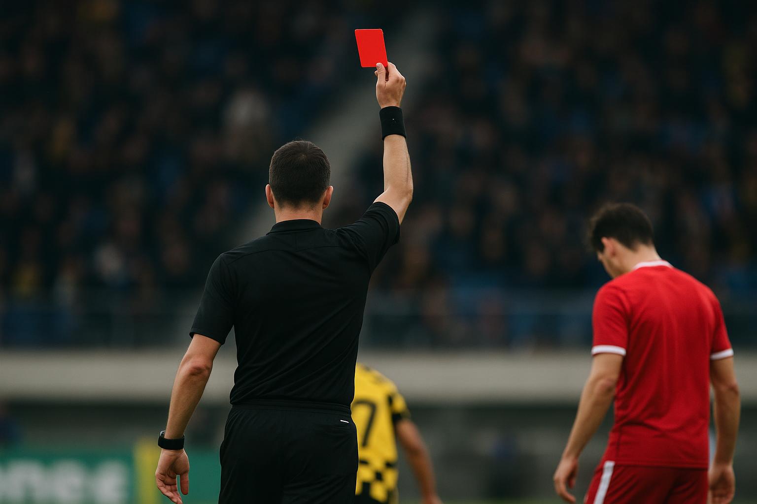 Scheidsrechter toont een rode kaart tijdens een wedstrijd in de Jupiler Pro League