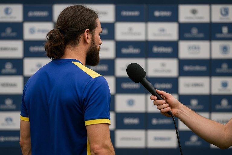 Christian Burgess van Union Saint-Gilloise tijdens een interviewmoment