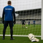 Doelmondsituatie op training bij Club Brugge met keepers en doelnet in het Jan Breydelstadion.