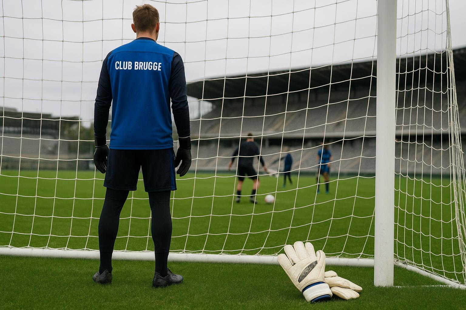 Doelmondsituatie op training bij Club Brugge met keepers en doelnet in het Jan Breydelstadion.