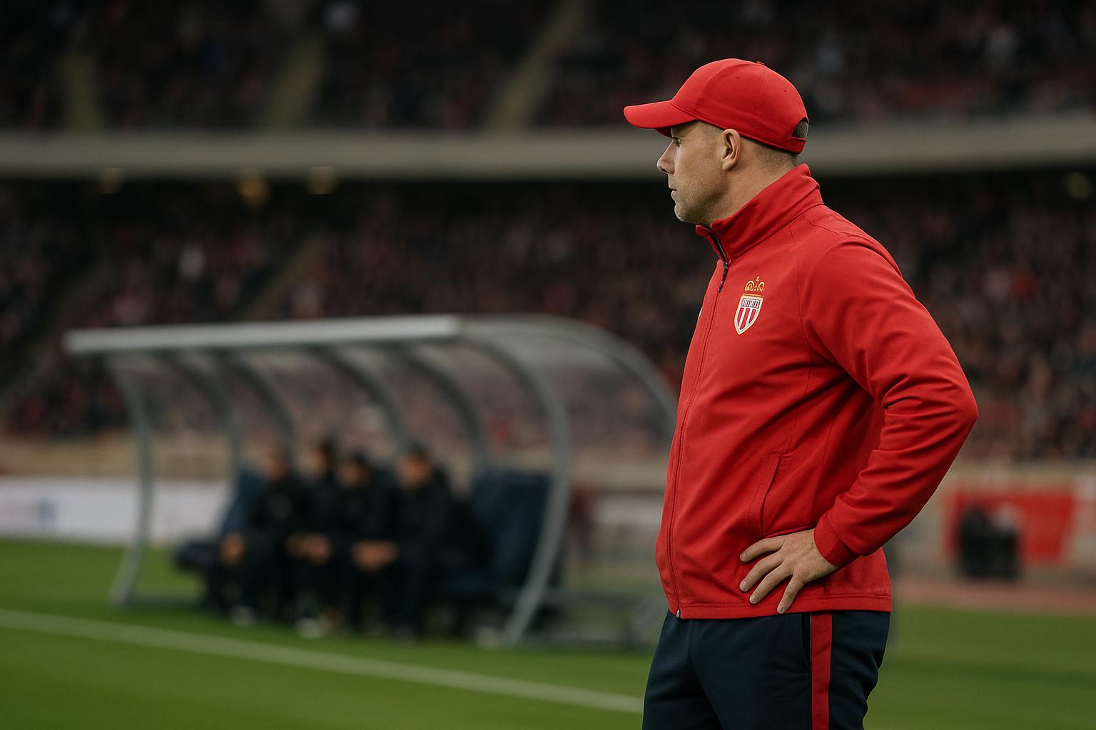 Sébastien Pocognoli langs de zijlijn bij AS Monaco tijdens een wedstrijd in de Ligue 1