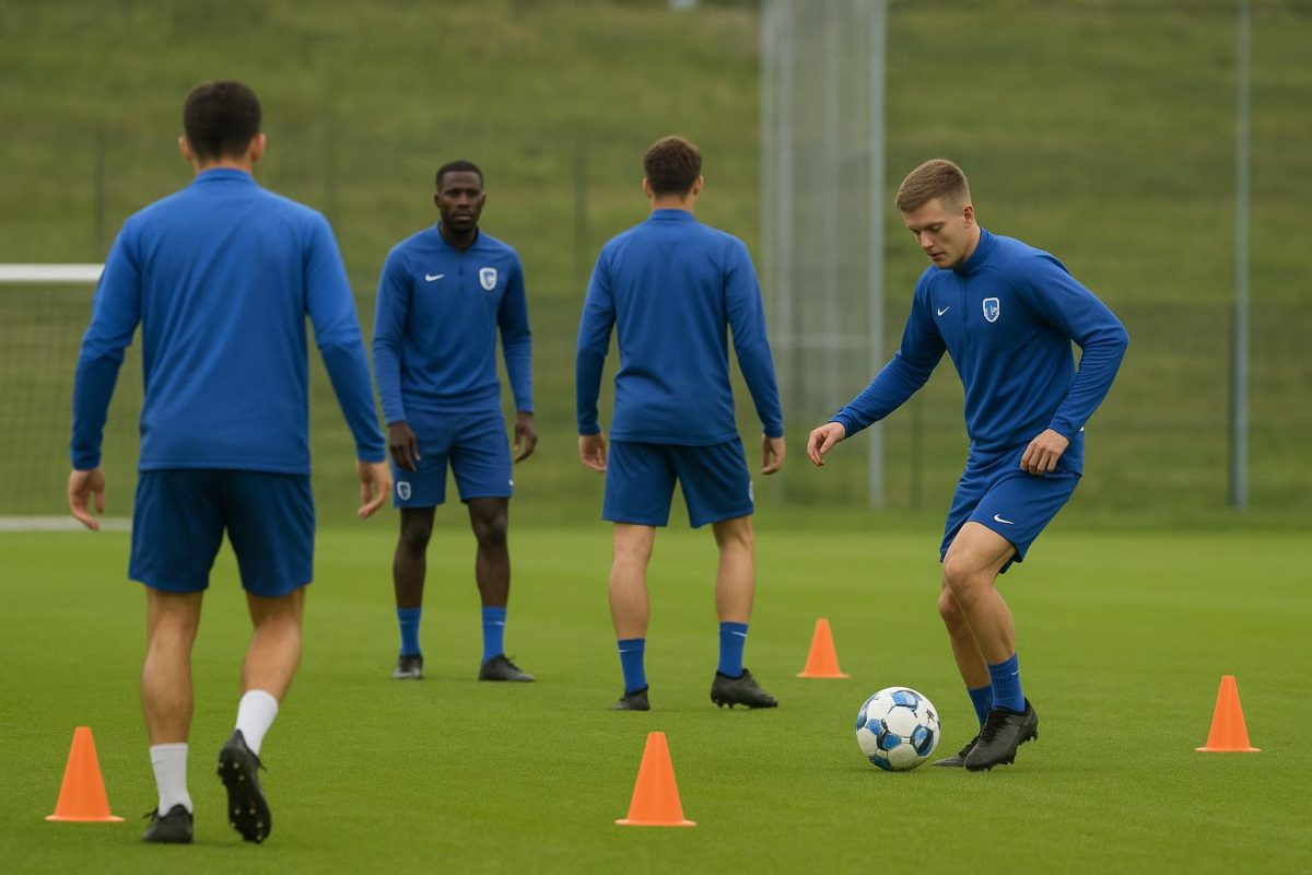Spelers van KRC Genk op training in aanloop naar de match tegen OH Leuven