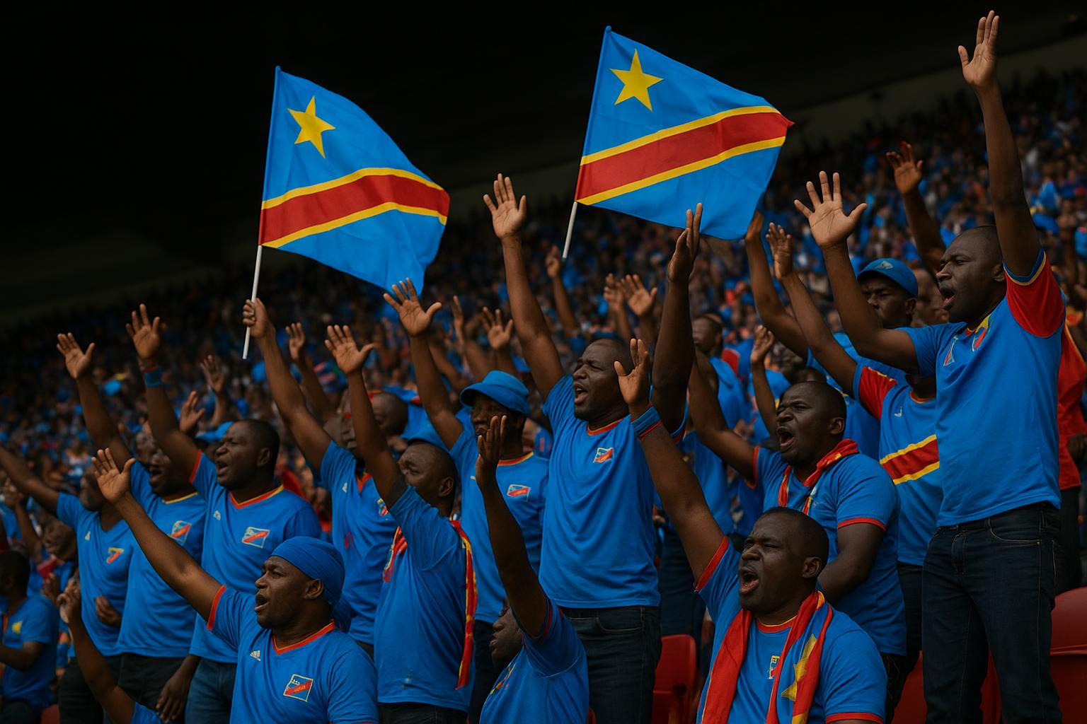 Supporters van DR Congo vieren de WK-kwalificatie in een stadionomgeving