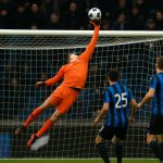 Simon Mignolet van Club Brugge tijdens een wedstrijdmoment na de rust