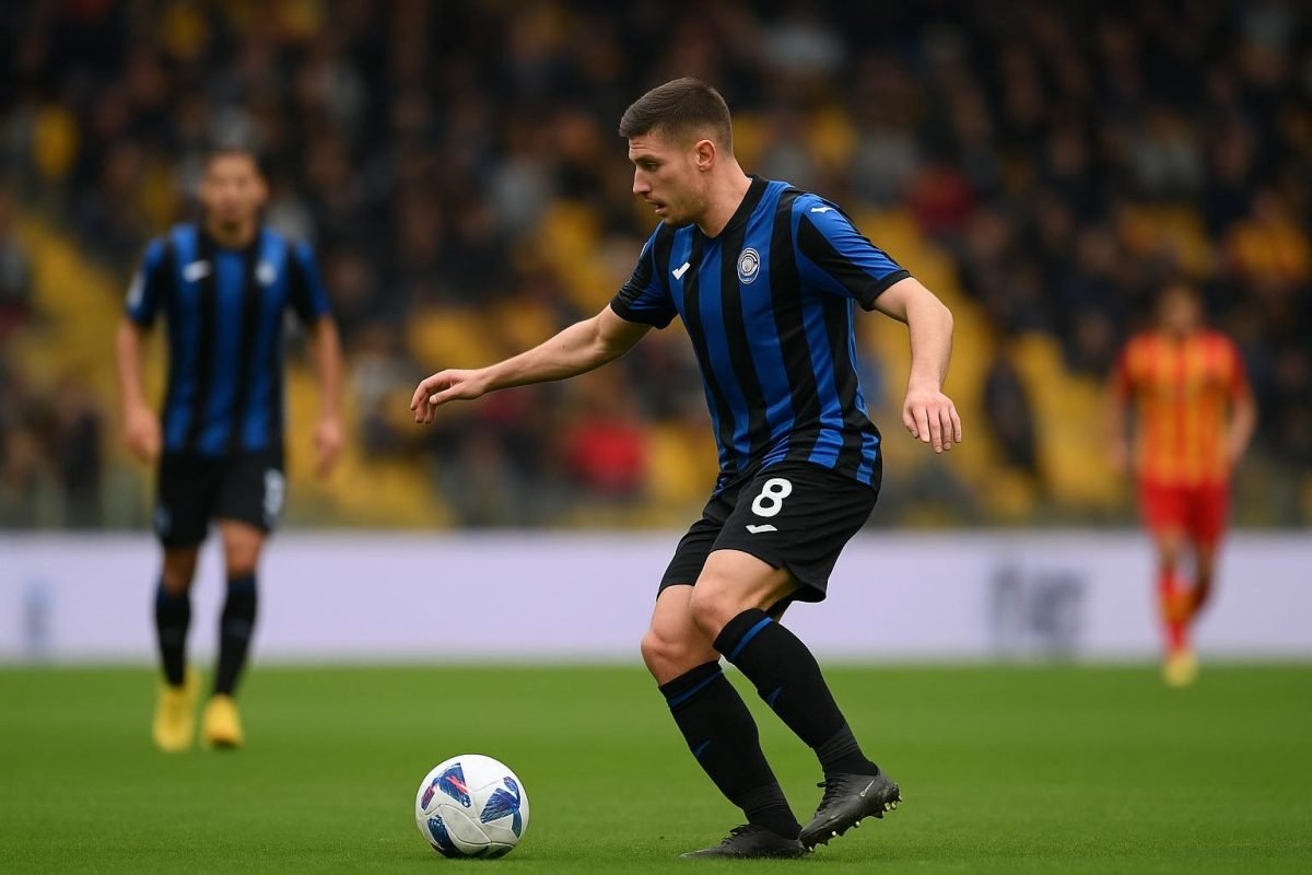 Charles De Ketelaere viert met Atalanta na een actie in de wedstrijd tegen Lecce