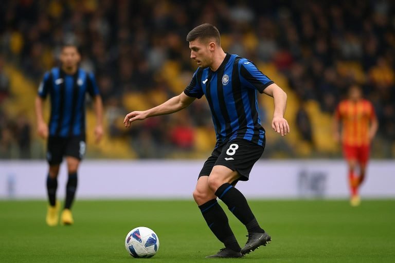 Charles De Ketelaere viert met Atalanta na een actie in de wedstrijd tegen Lecce