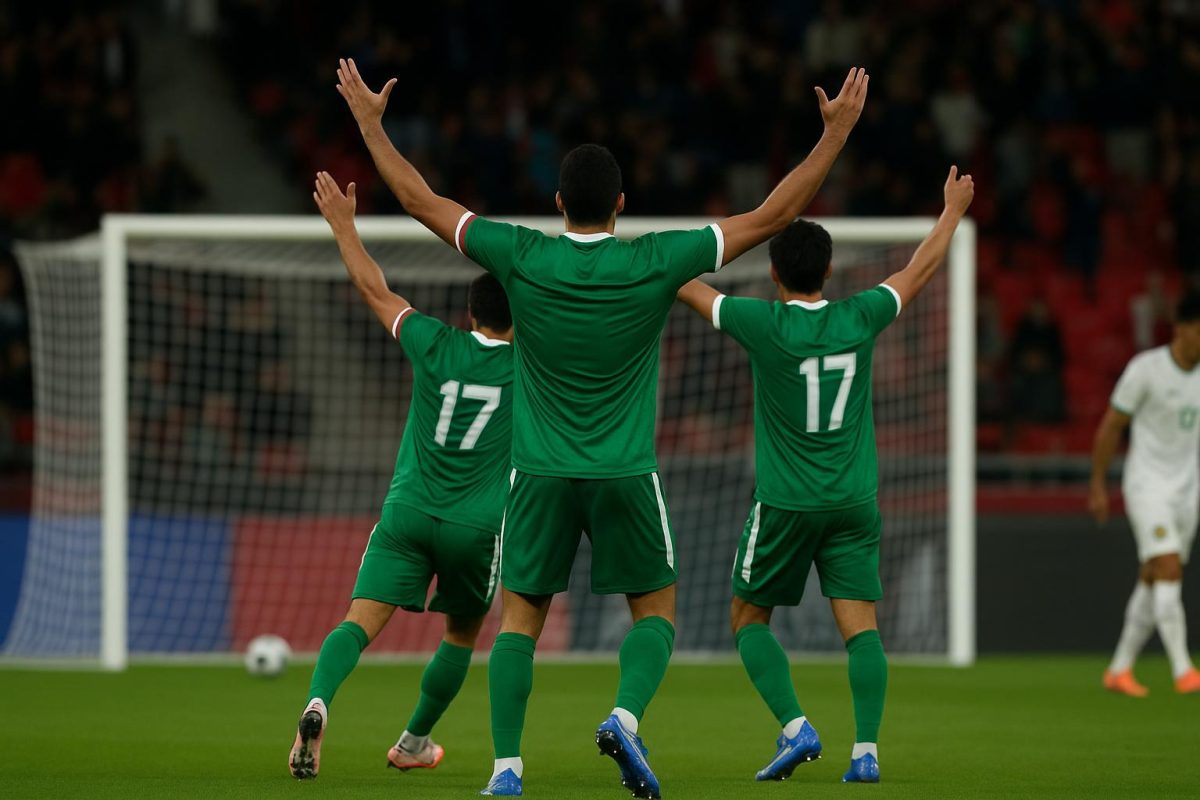 Spelers van Irak vieren na de 2-1 zege tegen Bolivia in de intercontinentale WK-play-offs
