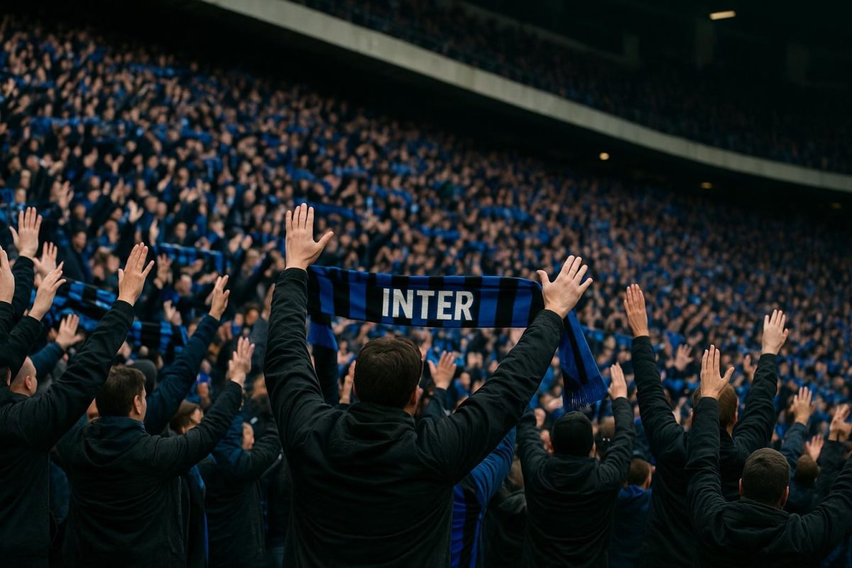 Supporters van Inter in San Siro geven applaus tijdens een wissel in de wedstrijd tegen AS Roma.