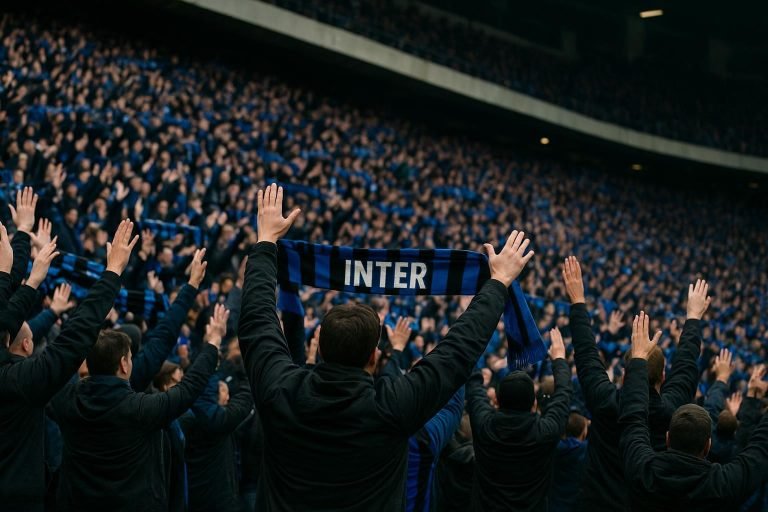 Supporters van Inter in San Siro geven applaus tijdens een wissel in de wedstrijd tegen AS Roma.