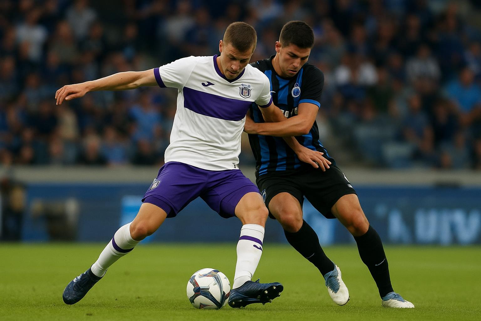 Nathan De Cat van Anderlecht tijdens de match tegen Club Brugge in de Champions' Play-Offs