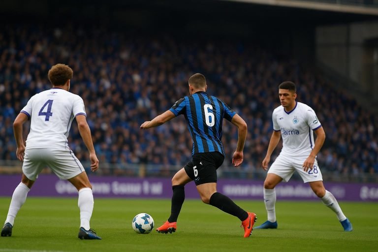 Spelmoment tijdens Club Brugge tegen RSC Anderlecht met focus op de defensieve organisatie