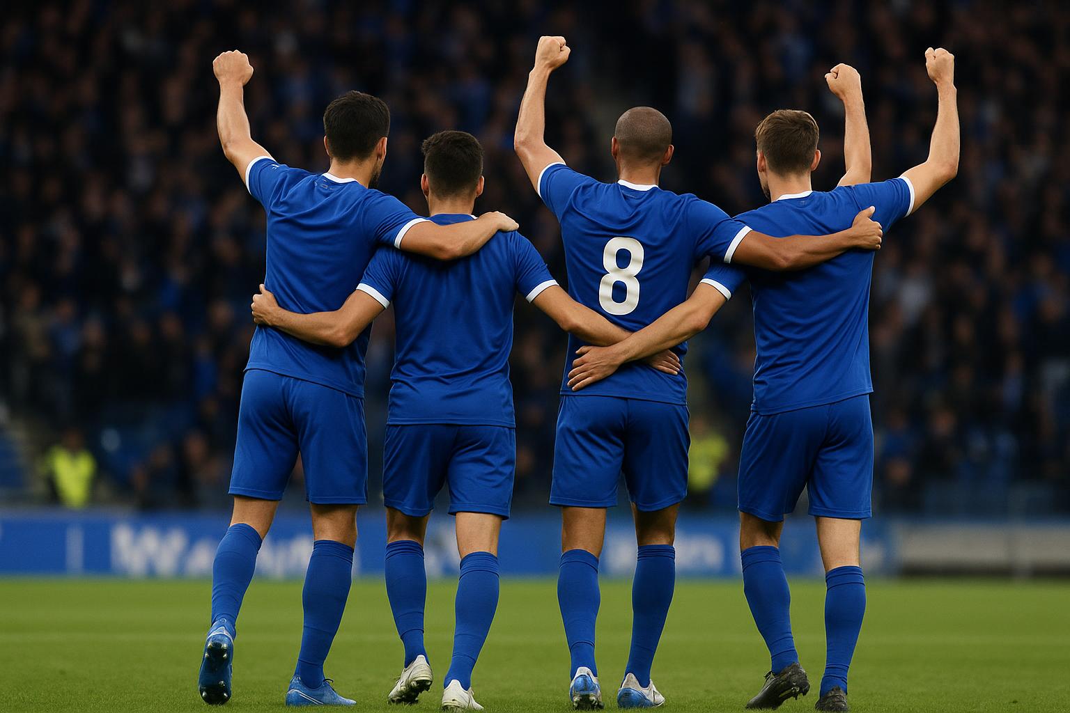 Spelers van KRC Genk vieren na een match in de Europe Play-Offs