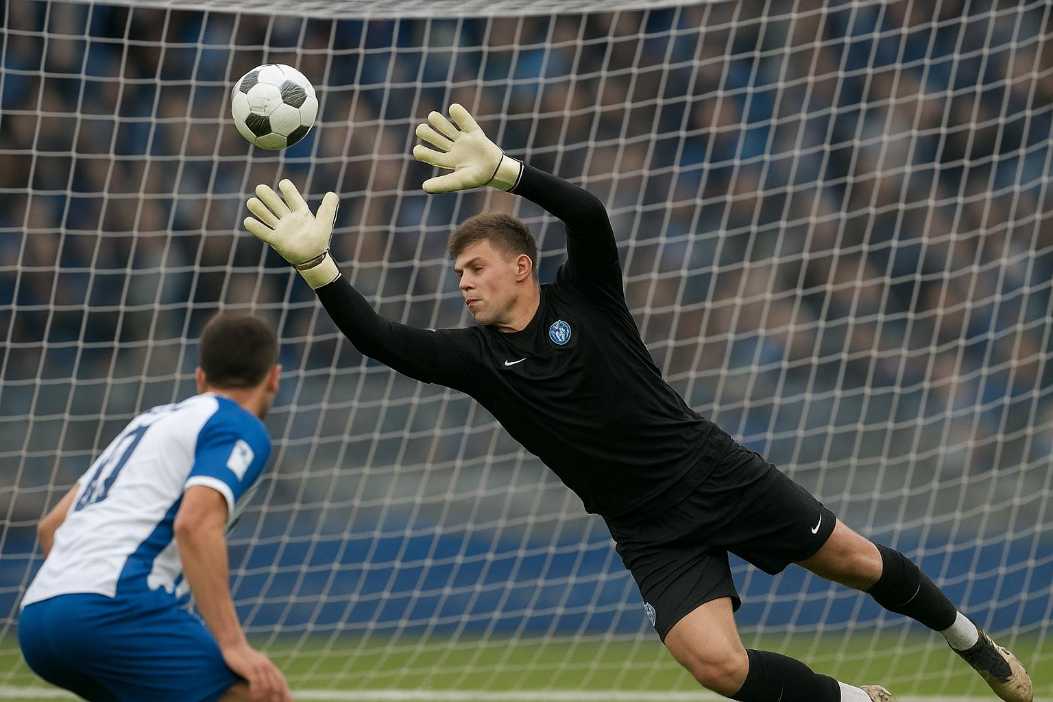 Davy Roef van KAA Gent tijdens een redding in de match tegen KV Mechelen